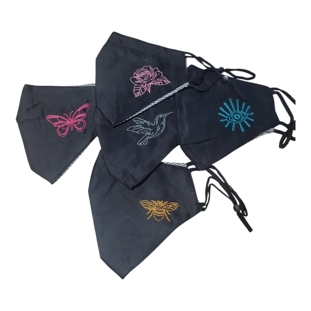JOHNNY WAS‎ 5 Pack of Face Masks Black Cotton Embroidered